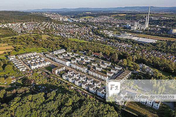 Germany  Baden-Wurttemberg  Esslingen am Neckar  Aerial view of new development area Sonnensiedlung Egert