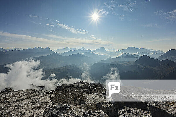 Scenic view of Dolomites from Piz Boe on sunny day  Trentino-alto Adige  Italy