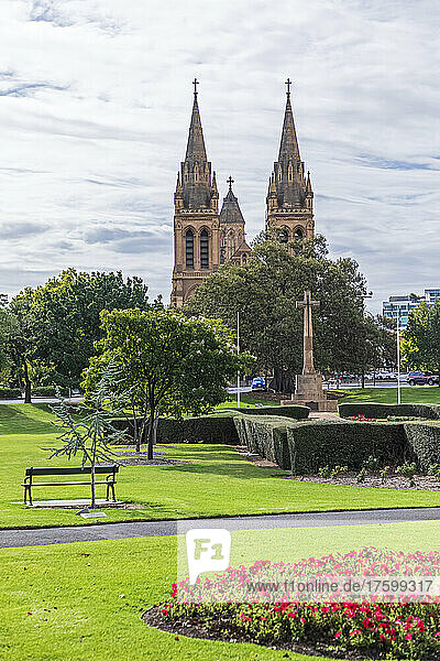 Australia  South Australia  Adelaide  Springtime park in front of Saint Peters Cathedral