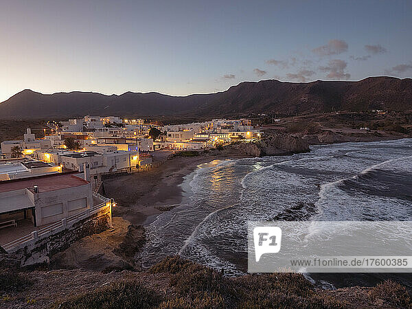 Spain  Province of Almeria  Isleta del Moro  Fishing village in Cabo de Gata at dusk