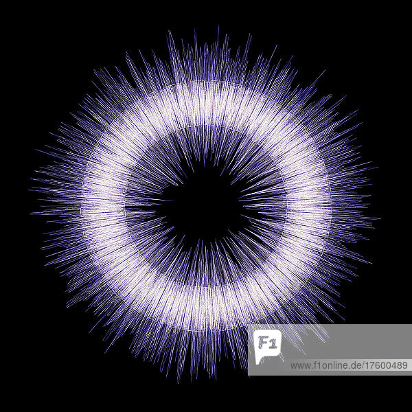Three dimensional wireframe render of purple glowing circle