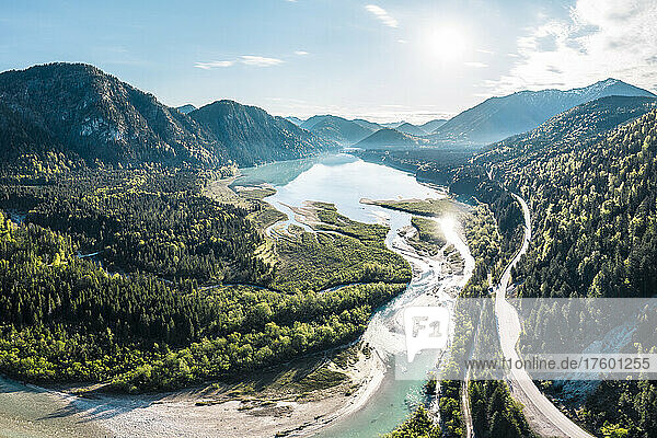 Beautiful view of river Isar in Sylvensteinsee  Lenggries  Bavaria  Germany