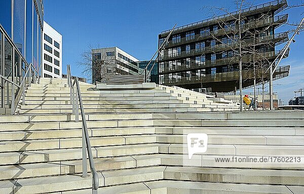 Office building  flats  staircase  modern architecture  Überseequartier  Hafen City  Hamburg  Germany  Europe