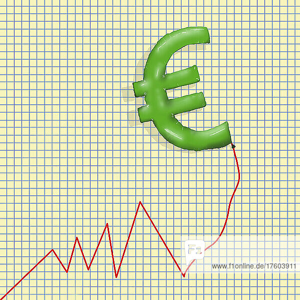 Ballon mit Euro-Zeichen auf steigendem Liniendiagramm