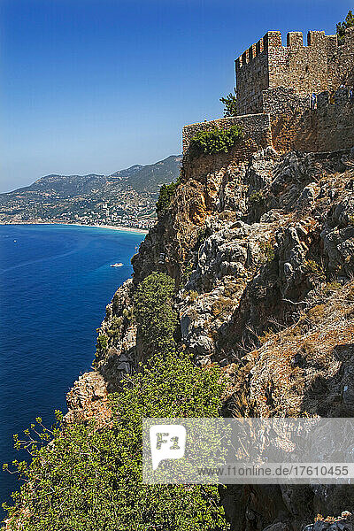 A Mediterranean view from the walls of Alanya Castle  Turkey.; A view from the walls of Alanya Castle  on the Mediterranean coast of Anatolia  Turkey.