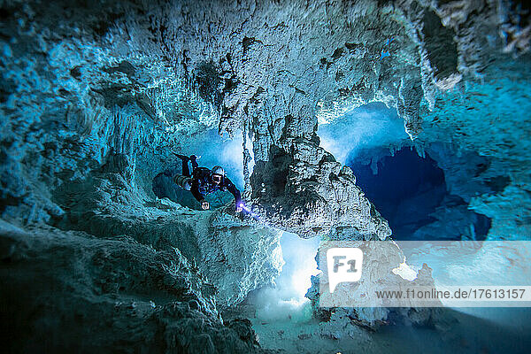 A cave diver in Systema Chulu.