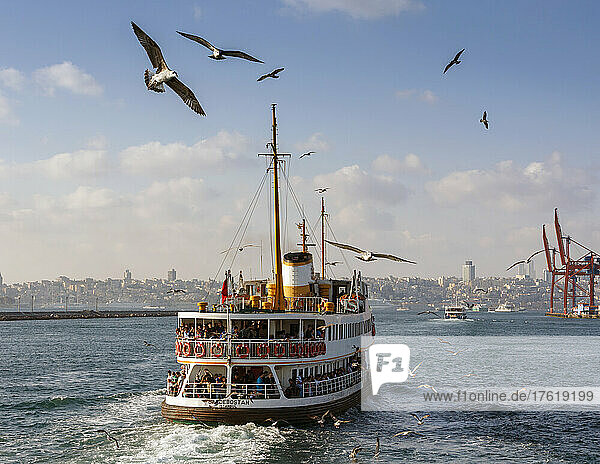 Fährschiff auf dem Bosporus mit der Stadt Istanbul im Hintergrund; Istanbul  Provinz Istanbul  Türkei