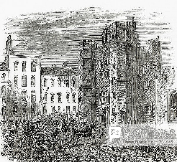 St. James's Palace,  London,  England in the reign of Queen Anne. From Cassell's Illustrated History of England,  published c.1890.