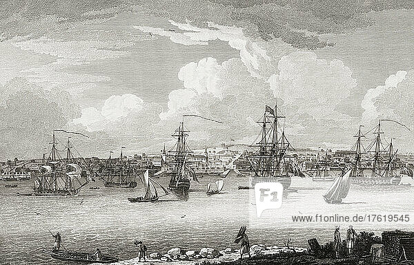 Stadt und Hafen von Halifax  Nova Scotia  Kanada  im 18. Jahrhundert. Nach einem Werk von Dominic Serres.