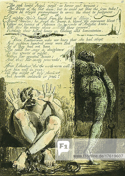 Der rotgliedrige Engel siez't in Schrecken und Qual.... Aus Europa eine Prophezeiung  erstmals veröffentlicht 1794. Vom englischen Dichter und Künstler William Blake  1757 - 1827.