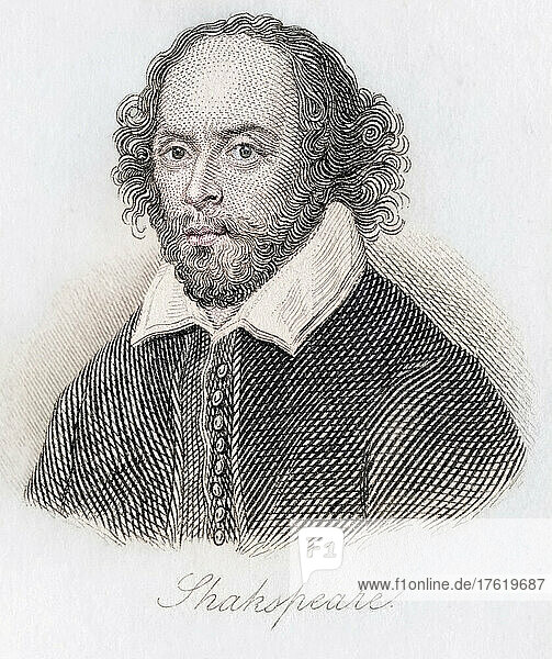 William Shakespeare  1564-1616. Englischer Dichter  Dramatiker  Dramaturg und Schauspieler. Gestochen von J.W.Cook.