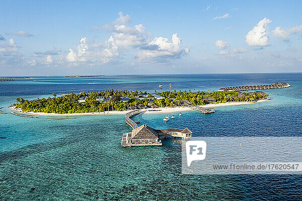 Aerial view of resort at Huruvalhi island  Maldives