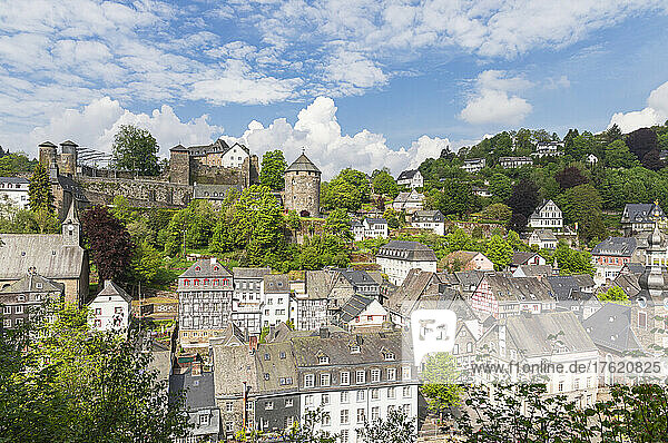 Germany  North Rhine-Westphalia  Monschau  View of medieval town in spring