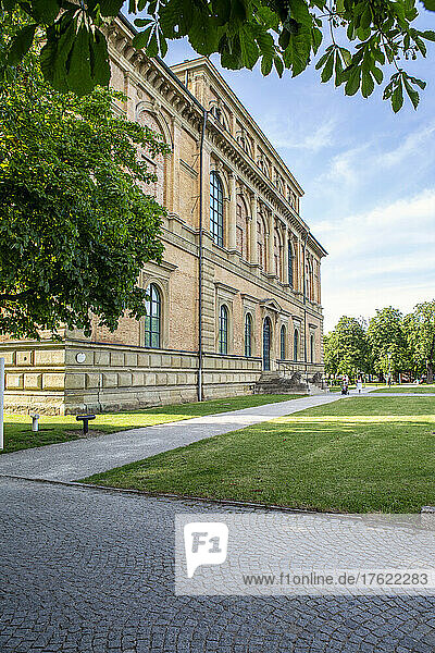 Germany  Bavaria  Munich  Cobblestone footpath in front of Alte Pinakothek museum