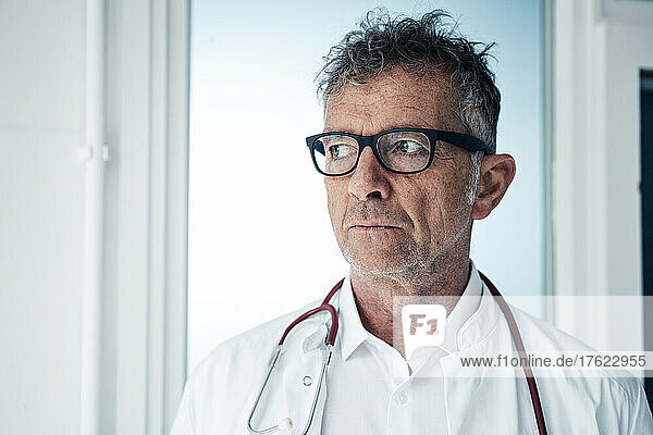 Doctor wearing eyeglasses at clinic