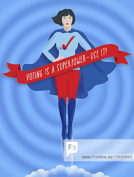 Weibliche Superheldin fordert die Menschen zum Wählen auf
