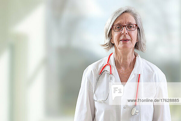 Portrait of a woman doctor with a stethoscope.
