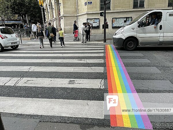 Strip in LGBT colors on a pedestrian crossing.