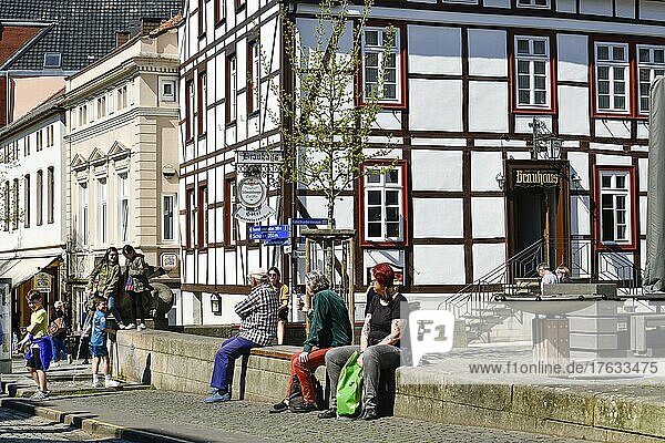 Passers-by  pedestrian zone  Lange Straße  Bückeburg  Lower Saxony  Germany  Europe