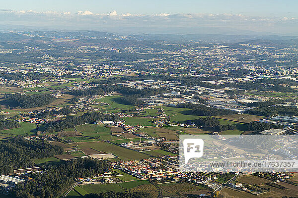 Portugal  Aerial view of villages and field near Porto