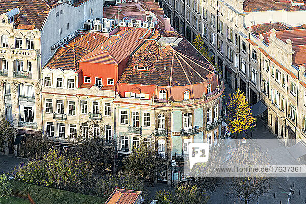 Portugal  Porto  Aerial view of old town residential buildings