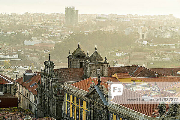Portugal  Porto  Aerial view of old town buildings