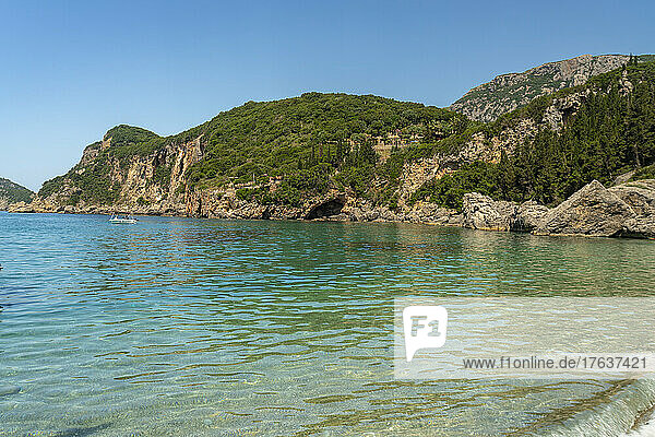 Greece  Corfu island  Sea and hillsÊnear Liapades Beach