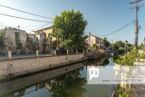 Greece  Lefkimmi  Houses by canal