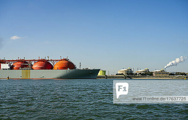 Industrial ship moored at GATE LNG terminal  Rotterdam  Netherlands
