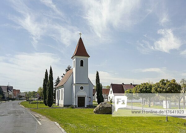 Straßenangerdorf Saalau mit Kapelle St. Marien  Wittichenau  Sachsen  Deutschland  Europa