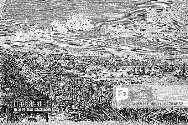 Valparaiso  eine Hafenstadt in Chile  um 1870  digital restaurierte Reproduktion einer Originalvorlage aus dem 19. Jahrhundert  genaues Originaldatum nicht bekannt