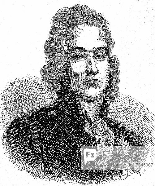 Charles-Maurice de Talleyrand-Périgord (2. Februar 1754) (17. Mai 1838) war einer der bekanntesten französischen Staatsmänner sowie Diplomat während der Französischen Revolution  digital restaurierte Reproduktion einer Originalvorlage aus dem 19. Jahrhundert