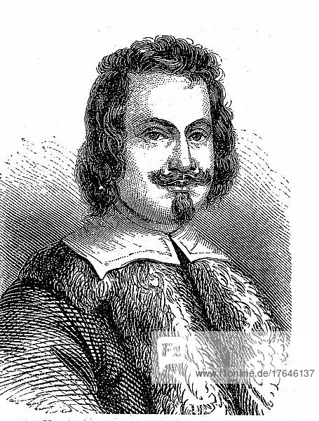 Evangelista Torricell  15. Oktober 1608  25. Oktober 1647  italienischer Physiker und Mathematiker  digital restaurierte Reproduktion einer Originalvorlage aus dem 19. Jahrhundert