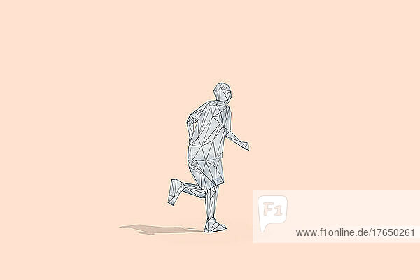 3D rendering of wireframe athlete running in studio