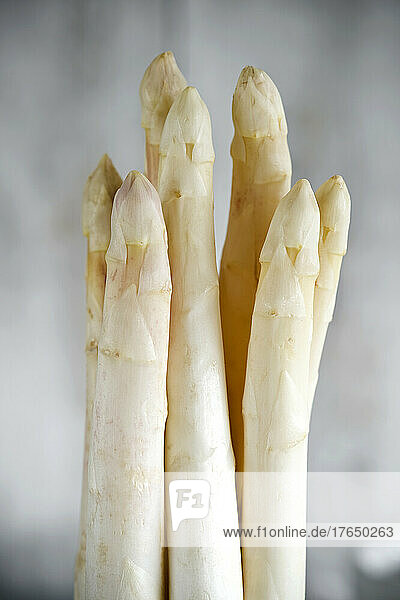Close-up of white peeled asparagus stalks
