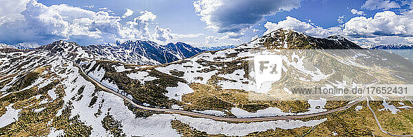 Italy  South Tyrol  Drone panorama of Penser Joch pass