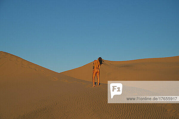 Naked female posing in the sand dunes