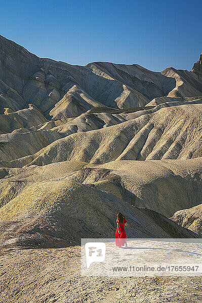 Female in a dress at Zabriskie Point in Death Valley National Park
