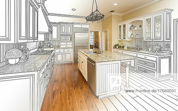 Wunderschönes individuelles Küchendesign - Zeichnung und abgestufte Fotokombination