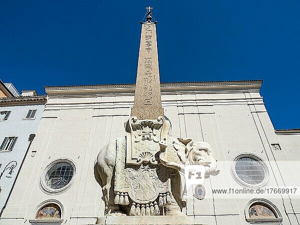 Elephant sculpture by Bernini in front of Santa Maria sopra Minerva  Rome  Italy  Europe