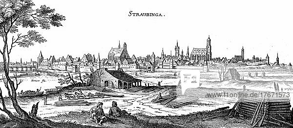 Straubing im Mittelalter  Niederbayern  Bayern  Deutschland  Historisch  digitale Reproduktion einer Originalvorlage aus dem 19. Jahrhundert  Europa