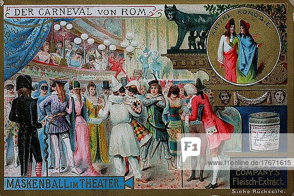 Sammelbild Serie Der Carneval von Rom  Maskenball im Theater  Historisch  digitale Reproduktion einer Originalvorlage aus dem 19. Jahrhundert