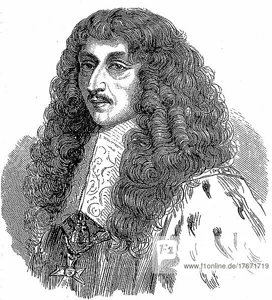 Louis II. de Bourbon  prince de Conde  8. September 1621  11. Dezember 1686  Le Grand Conde  war Erster Prinz von Geblüt des französischen Königshauses Bourbon  Historisch  digitale Reproduktion einer Originalvorlage aus dem 19. Jahrhundert