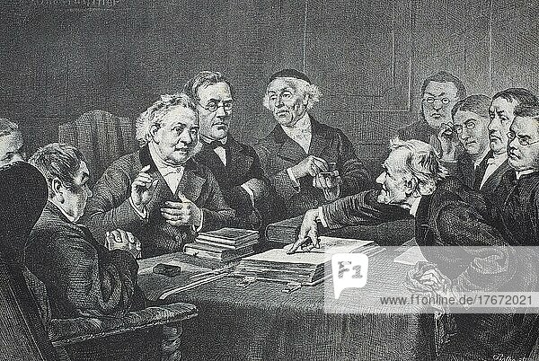 Theologen in einer Diskussion  1888  History  digitale Reproduktion einer Originalvorlage aus dem 19. Jahrhundert