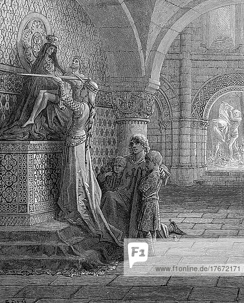 Das Gelübde Ludwig des Heiligen  Ludwig IX. von Frankreich  geboren 25. April 1214  von 1226 bis 1270 König von Frankreich aus der Dynastie der Kapetinger  Historisch  digitale Reproduktion einer Originalvorlage aus dem 19. Jahrhundert