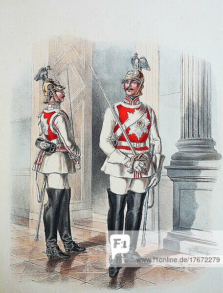 Preußens Heer  preußische Garde  Garde du Corps in Galauniform  Uniform der Armee  Militär  Preußen  Deutschland  digital restaurierte Reproduktion einer Vorlage aus dem 19. Jahrhundert  Europa