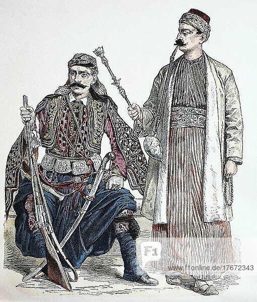 Volkstracht  Kleidung  Geschichte der Kostüme  Fürst von Libanon  Moslem aus Damaskus  Historisch  digital restaurierte Reproduktion einer Vorlage aus dem 19. Jahrhundert
