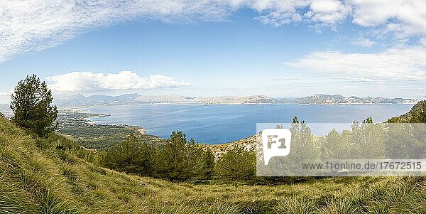 Fußweg unterhalb des Talaia d´Alcúdia (446m) mit Blick auf die Bucht von Pollença  Mallorca  Balearen  Spanien  Europa