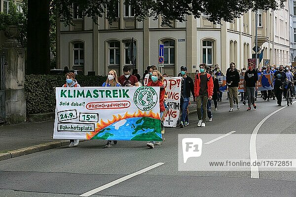 Protestors with banner at Fridays for Future event in Coburg  Germany  as part of the worldwide climate strike. Coburg