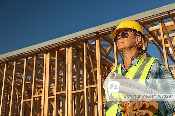 Female construction worker at construction site